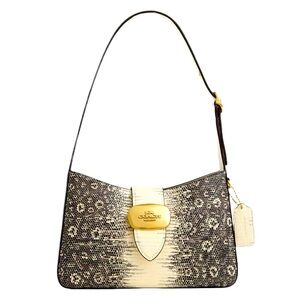 COACH CR352 LIZARD EMBOSSED LEATHER ELIZA SHOULDER BAG BLACK/GOLD/NATURAL NWT
